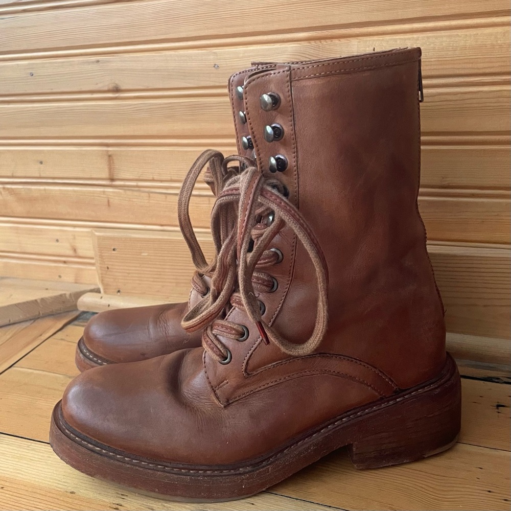 Free People Santa Fe Lace Up Boot Honey Golden Brown US 7.5